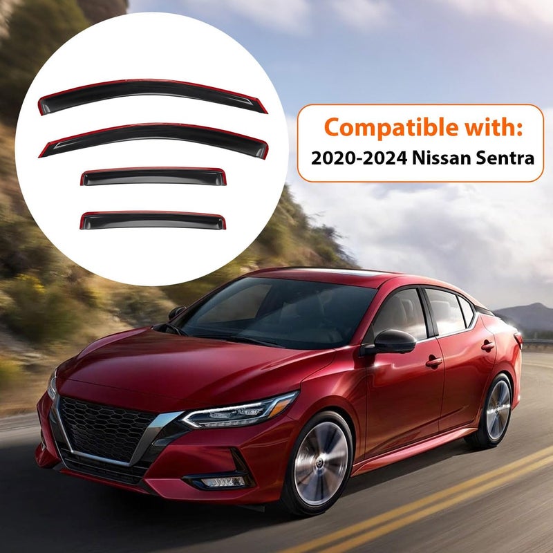 PLDDE Rain Guards Compatible with 2020-2025 Nissan Sentra,Tape-On Side Window Visor Wind Deflector Vent Visors Car Accessories 4pcs - Image 2
